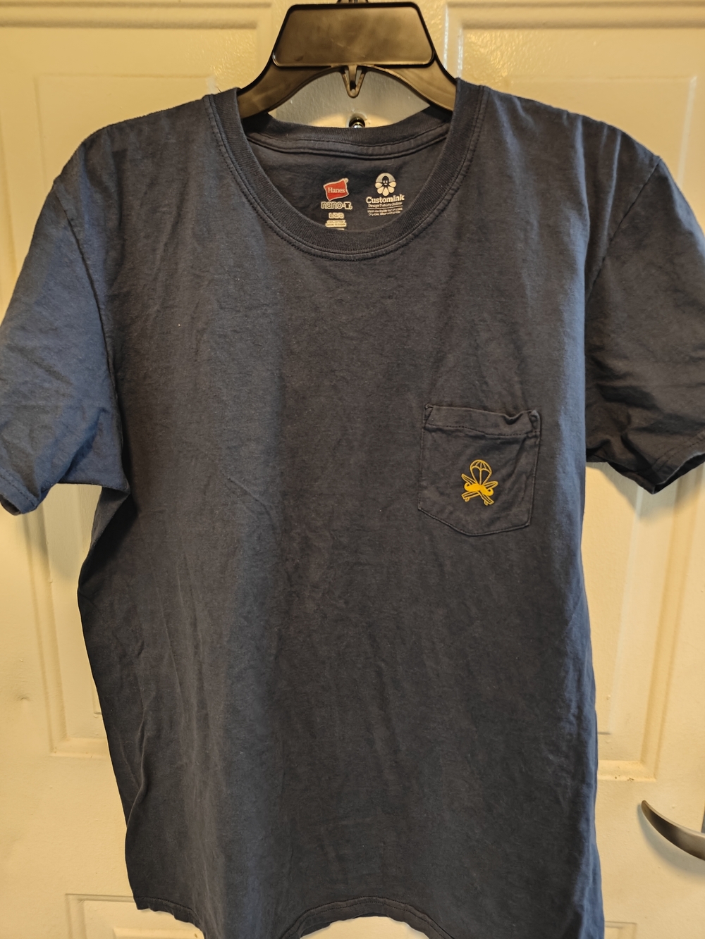 Hanes Men's Navy Short-Sleeve Pocket Tee with Yellow Crest